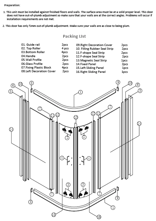 Sector Aluminum Framed Sliding Shower Screen